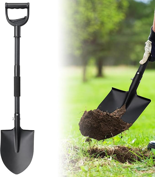 31-Inch Metal Garden Digging Shovel, Black, Ergonomic D-Grip Handle, Ideal for Gardening, Camping, Beach, Snow Removal