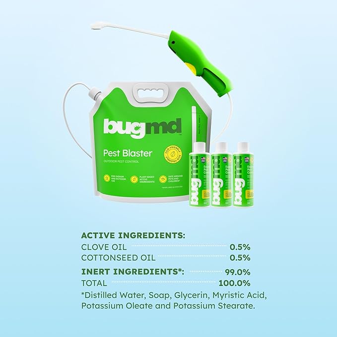 BugMD Blaster Kit - 3 Pack Pest Control Essential Oil Concentrates 3.7 oz and 1 Pest Blaster - Plant-Powered Bug Spray for Home, Insect Killer, Ant Killer for House, Flea Spray for Home, Roach Spray