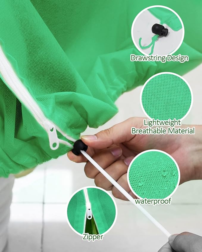 EAONE 4 Pack Plant Covers Freeze Protection, 47x71'' Winter Frosts Cloth for Outdoor Plants, Reusable Frost Blankets Drawstring Bags for Cold Freeze Sun Protection Bird Insect Prevention, Green