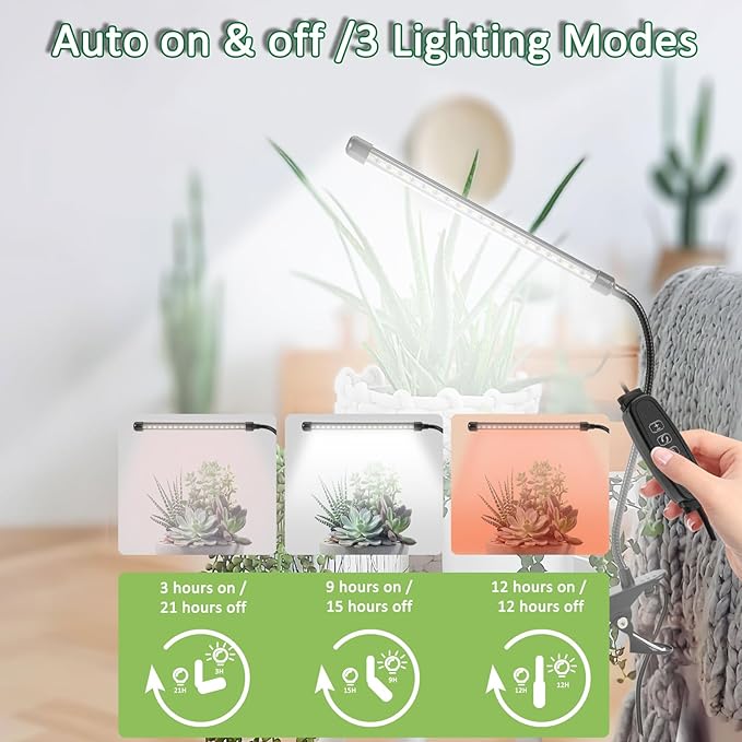 Sunny Power Grow Lights for Indoor Plants, 6000K Full Spectrum Plant Lights for Indoor Growing White Red Led, Clip On Grow Light Plant Lamp for Seeding,Dimmable &Auto on/Off Timmer (White, 2Packs)