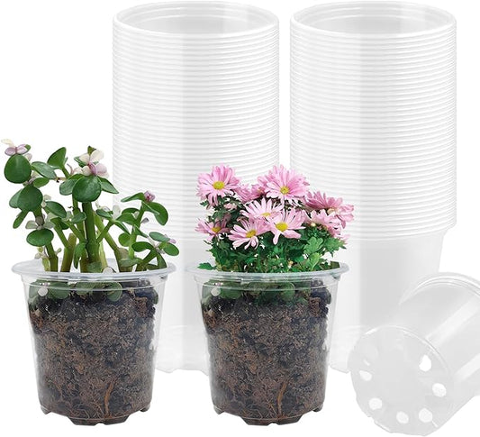4" Clear Seeding Pots 50-Pack Round for Seeds Starting, Seeds Germination Transparent Nursery Pots with Drainage Holes (4Inch,Clear,50Pcs)