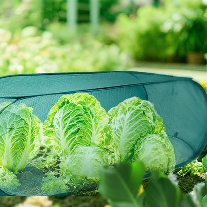 4Pcs 39" x 17" x 16.5" Mesh Pop up Garden Rows Plants Cover with 32 Ground Stakes and 100Pcs Plant Support Clips,Vegetable Mesh Plant Protector Net Cage Guard