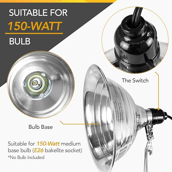 Simple Deluxe Clamp Lamp Light 8.5 Inch Adjustable Aluminum Reflector, Suit for E26 Socket Max 150 Watt Lamp (No Bulb Included), 6 Feet 18/2 SPT-2 Cord, Upgrade Tight Grip, 2 Pack