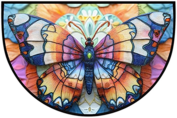 cfpolar Non-Slip Soft Half Round Door Mat, Color Butterfly Semicircle Mat for Indoor Entrance Garage Bath Living Room Patio 24 x 36 in