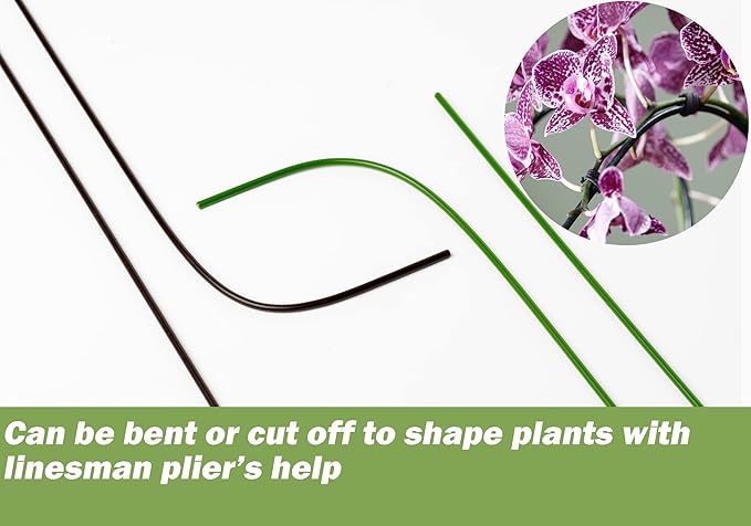 20-PCs 15-3/4" Plastic Coated Orchid Stakes for Plants Support, Bendable Orchid Support Stakes - Green