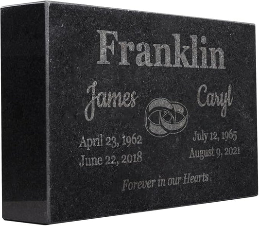 PlaqueMaker Black Granite Memorial Headstone for Two Lost Loved - Great for Your Garden, Tree Dedication, or in a Cemetery. Includes Your Text and Select Clipart (10 x 6 x 2)
