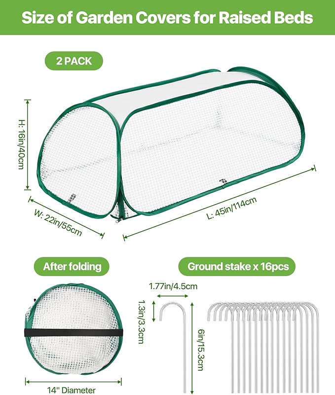 Garden Covers for Raised Beds, Plant Greenhouse Cover for Raised Garden Bed, Freeze Protection Humidity Domes for Gardening Germination and Seedling Propagation, Pest Protection, 2 Pack