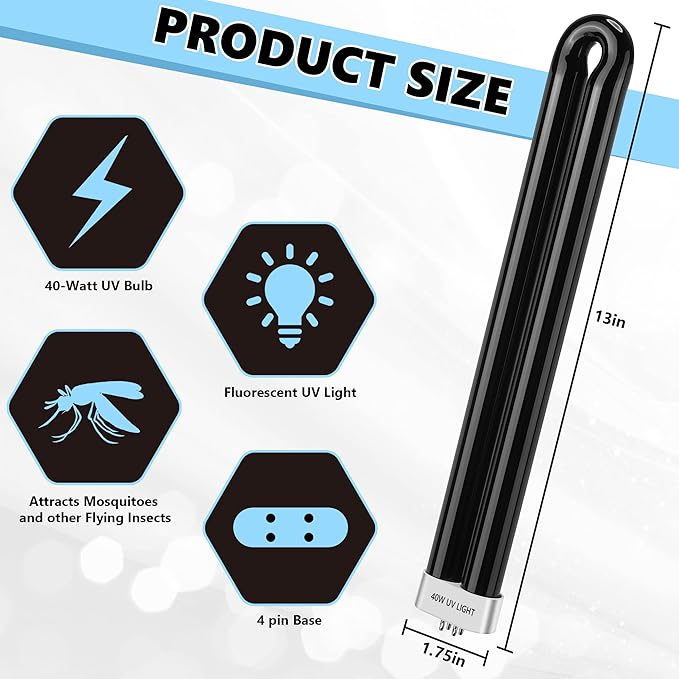 Bug Zapper Replacement Bulbs, 40w Black Light Bulb Compatible with Black Flag Bug Zapper Model BZ-40DX, BZ-40MAX, and BZ-40BLK (1)