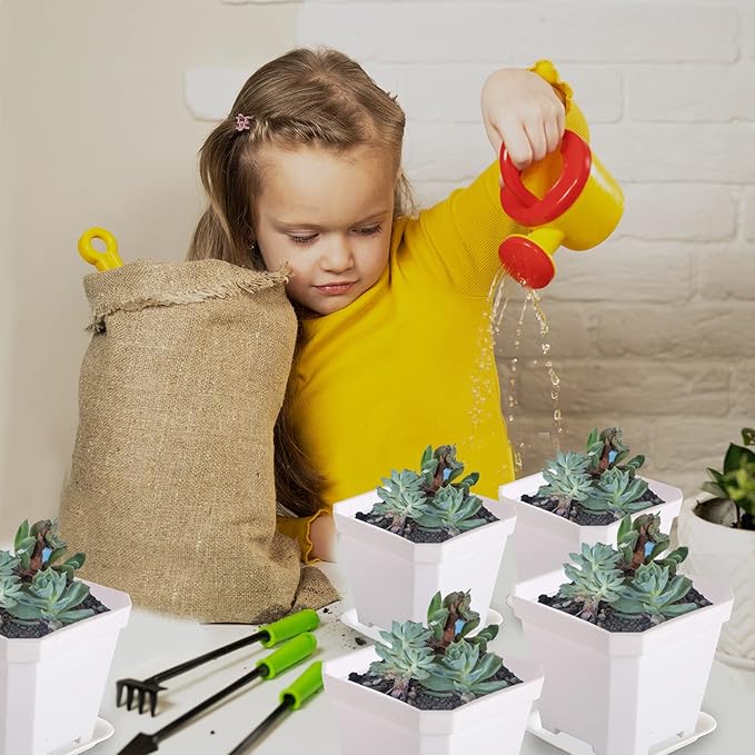 foxany 4" Nursery Pot, 30 Pcs Thick Plastic Square Planting Pots, Plant Seedling Pots, Seed Starting Pots with 30 Saucers - White