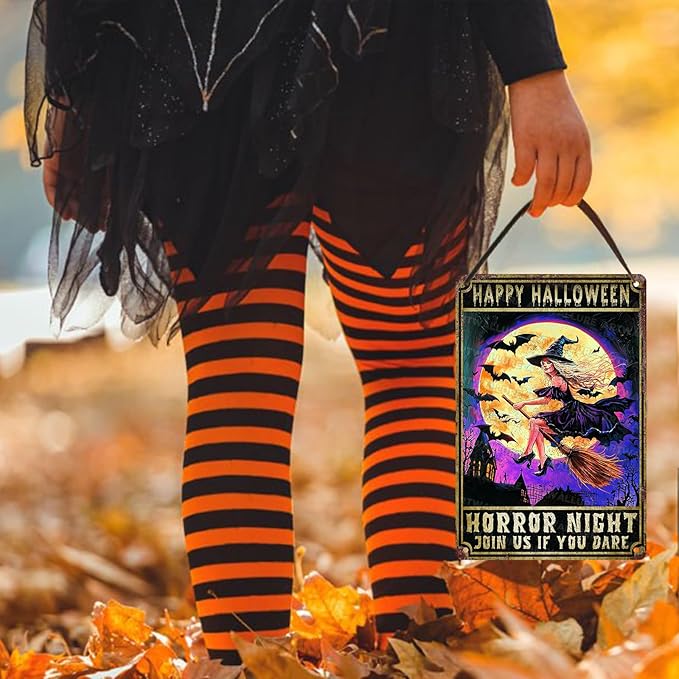 Halloween Spooky Witch Vintage Sign Witchy Bat Halloween Metal Tin Sign for Home Bar Kitchen Hotel Dining Room Coffee 8x12inch