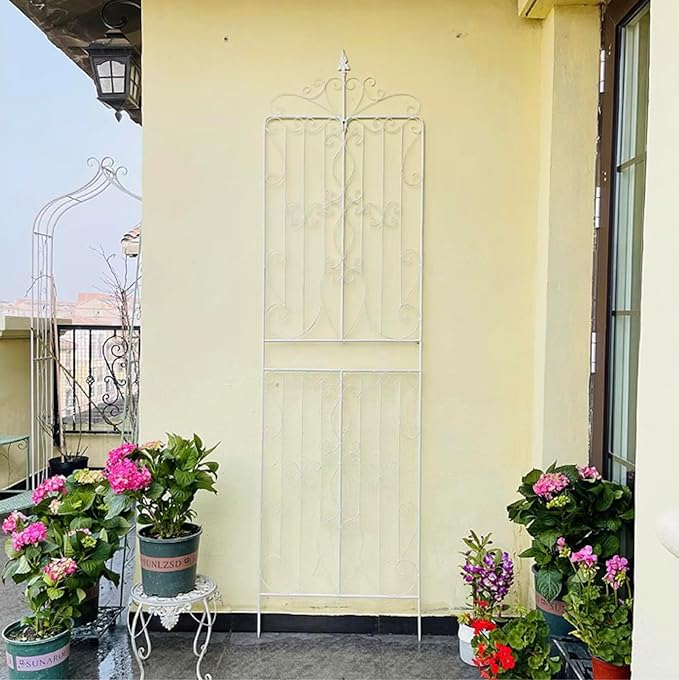 Sungmor 2 Pack Large Garden Trellis for Climbing Plants, 92.5 Inch Tall Rustic White Garden Metal Trellis, Decorative Trellis for Outdoor Rose Vines Cucumbers Support, Greenhouse, Flowerbed, Backyard