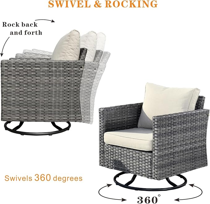 HOOOWOOO 10 Piece Patio Sectional Furniture Set with Swivel Rocking Chairs,Modern Wicker Outdoor Conversation Sofa Sets,Weather Resistant Modular L Shaped Outside Couch Set(Beige)