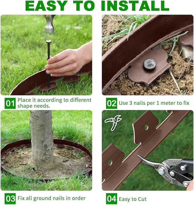 Landscape Edging 33ft,Garden Edging Borders[Extra Tall 4IN ] Flexible Lawn Edging Kit with 30pcs Spikes,Heavy Duty Landscaping Edge Mini Plastic Fence for Yard Grass Flower Bed -Brown