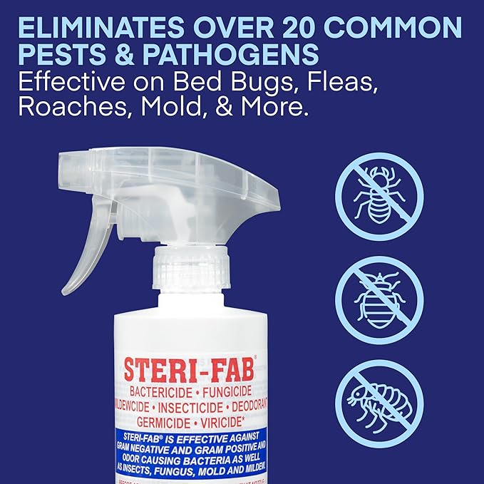 Steri-fab All-in-One Disinfectant Spray – Attracts Bed Bugs, Fleas, Mites, Roaches, Viruses, Fungi, & Odors – Quick-Drying, Non-Residual, 16 Ounce Sprayer Bottle