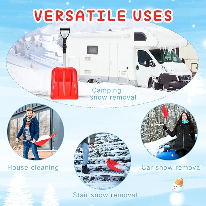 Lasnten 4 Pcs Kid's Snow Shovel Plastic Digging Lightweight Portable Beach Shovels for Kids Boys Girls Home Yard Garden Outdoor Activities Snow Removal(Red)