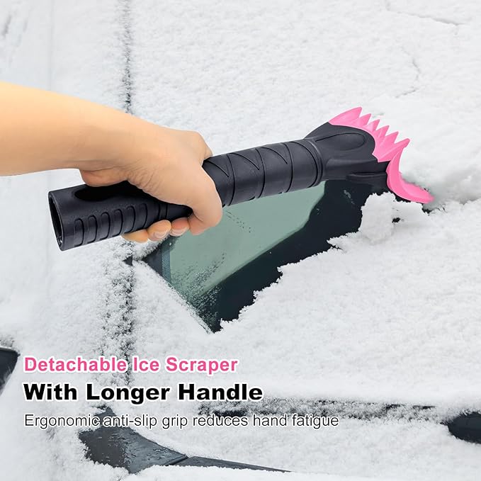 HEEYA 48 Inch Long Snow Brush for SUV, Extendable Ice Scraper and Brush with Foam Grip, 360° Pivoting Snow Car Brush for Truck Auto Jeep RV Vehicle Windshield Window - Pink