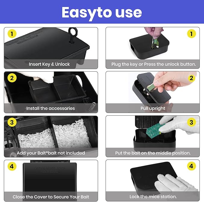 12‑Pack Key‑Required Rat Bait Stations & Mouse Bait Stations – 6 Large & 6 Compact, Lockable Weather‑Resistant Plastic for Indoor & Outdoor – Keeps Children & Pets Safe