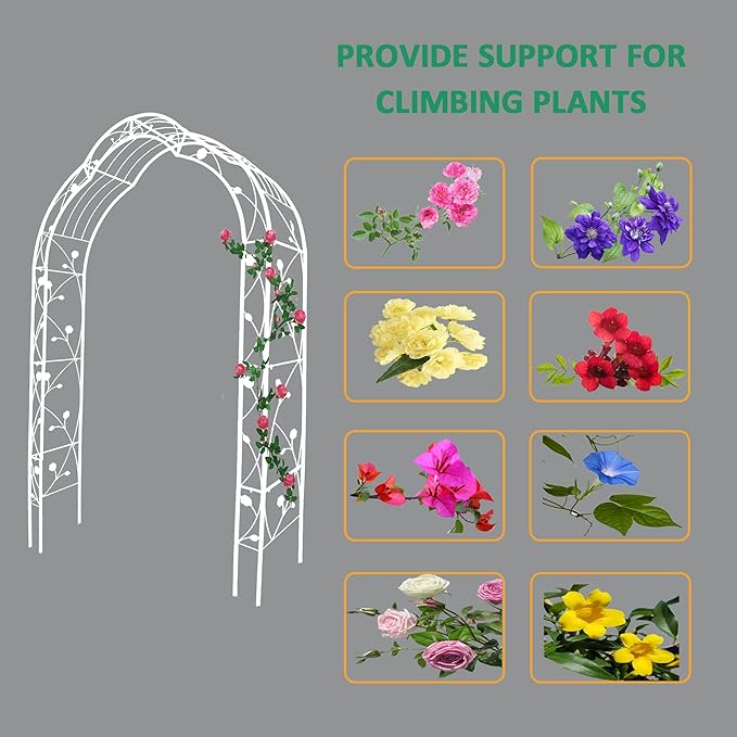 Metal Garden Arch 98.4" H Garden Arbor Trellis Climbing Plants Support Rose Arch Outdoor Lawn Wedding Party Events Archway Off White