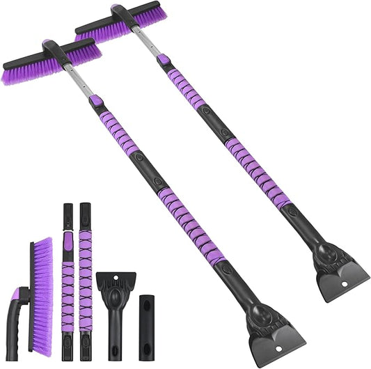 Gardzen 2-Pack 57" Extendable Snow Brush with Ice Scraper for Car Windshield, 2-in-1 Rotating Head Snow Remover for SUV, Truck, and Car