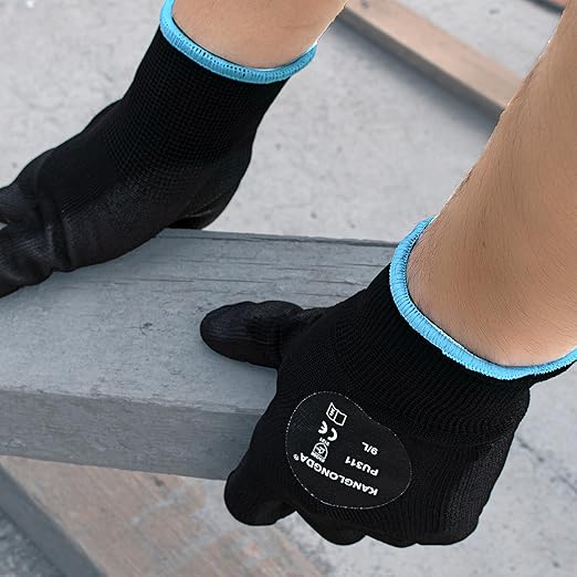 Kebada 60 Pairs Work Gloves Bulk Pack, Mens Work Gloves with Grip, PU Dipped Gloves for Warehouse, Construction, Gardening and Mechanics, Black, Small