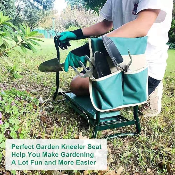 BESTHLS Garden Kneeler and Seat - Heavy Duty Folding Stool with Thick Pad, Tool Pouch, 330 lbs Capacity - Knee & Back Support, Perfect for Seniors, Women, Men