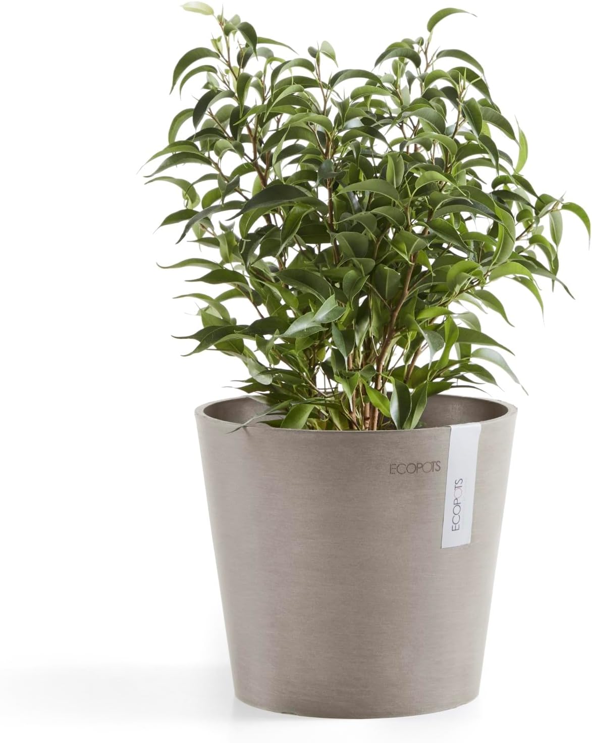 Ecopots Amsterdam Mini Durable Modern Round Recycled-Based Composite Flower Pot Planter, Taupe, 7"