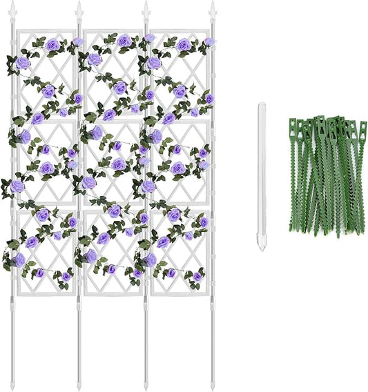 5.25FT Trellis for Climbing Plants Outdoor, Garden Wall White Trellis with Ties, Plastic Coated Metal Pipe Support Tall Plant Fence for Ivy Vines Rose Flower
