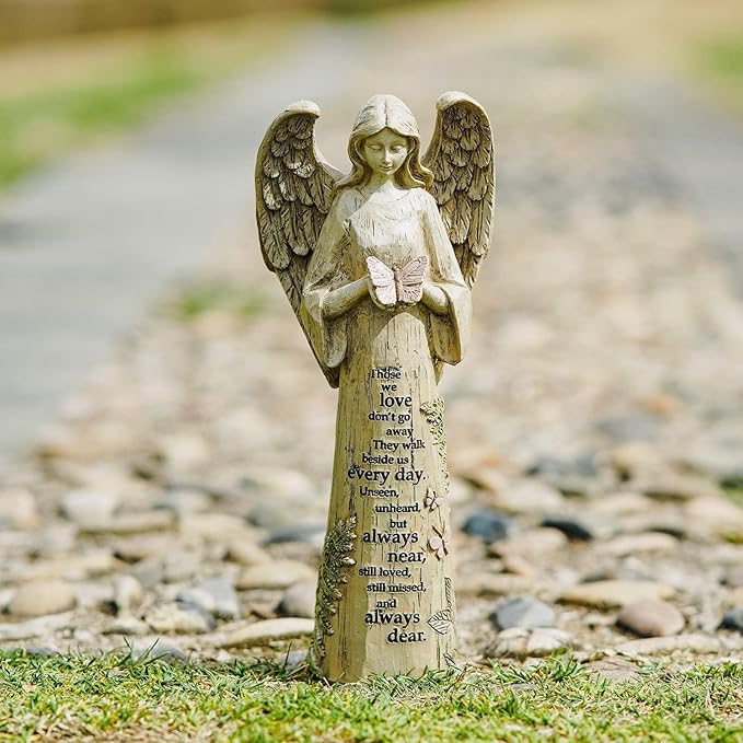 DUSVALLY 10" H Resin Angel Statue, Garden Figurine Outdoor Decoration Waterproof Sculpture for Yard Lawn Porch, Healing Gift