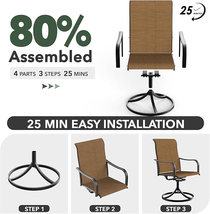 7-Piece Outdoor Dining Set, 6 Swivel Chairs＆63.5‘’ Rectangular Table All Weather Frame Furniture Set - Brown Style2