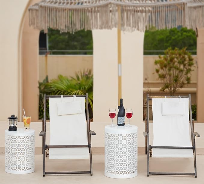 HFHOME Set of 3 Metal Side End Tables Nightstand, Nesting Round Coffee Table for Indoor Outdoor, Heavy Duty Metal Plant Stand Living Room Garden Stool - White