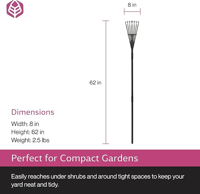 Yard Butler World’s Greatest Shrub Rake | Heavy Duty All Steel Rake with Ergonomic Garden Claw, 20 Free-Floating Tines & Long Metal Handle – Lawn, Yard, Bed, Landscape for Leaves, Grass & Debris, 8"