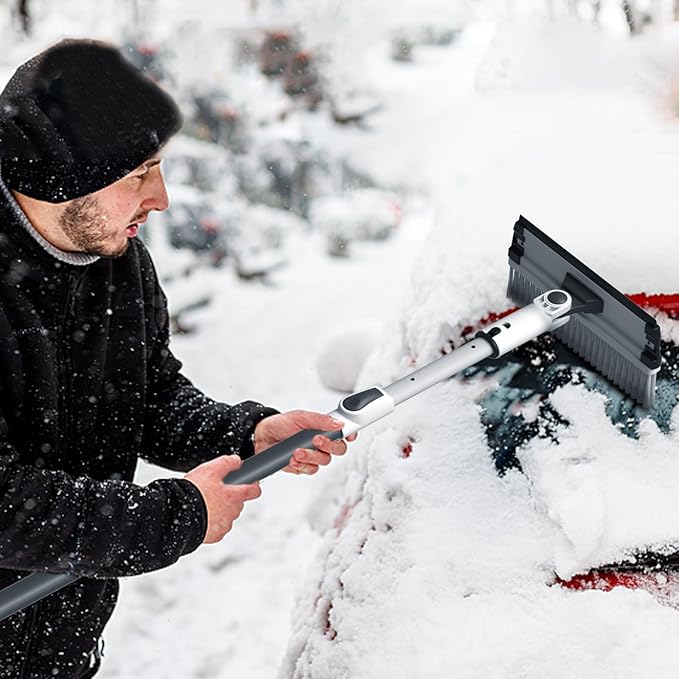 47.3" Ice Scrapers for Car Windshield, 2 in 1 Snow Brush for Car and Ice Scraper, Extendable Snow Brush for Car Windshield with Foam Grip and 180° Pivoting Brush Head for Car Automobile Vehicle Window