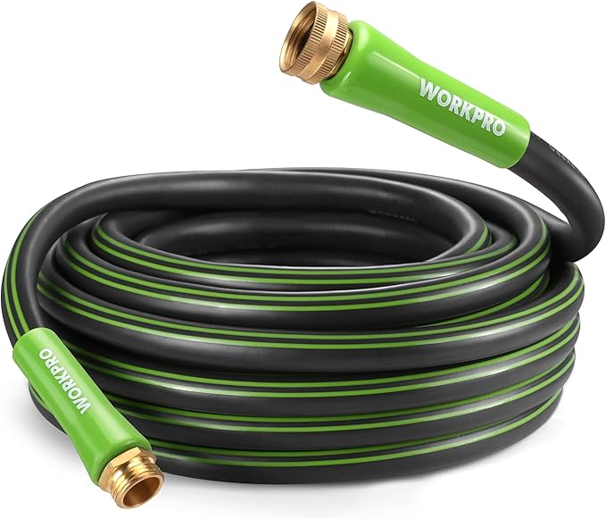 WORKPRO Garden Hose 5/8 IN x 50 FT, Heavy Duty, Flexible and Lightweight Water Hose with Rotary Handle, 3/4" GHT Solid Brass Fittings, for All-weather Outdoor, Lawn, Garden & Yard,Car wash