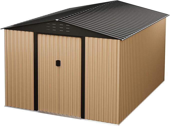 8 X 10 FT Shed Outdoor Storage Shed Metal Garden Shed with Sloping Roof and Vents, Waterproof and Anti-UV, Slooping Roof Tool Shed for Backyard, Patio, Garden Yard, Poolside