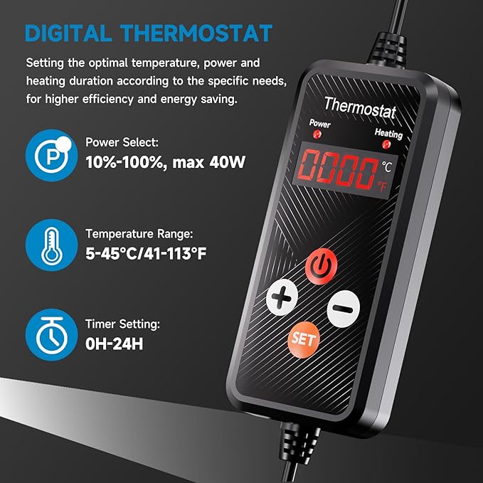 Hon&Guan 10"x 20.75" Seedling Heat Mat with Digital Thermostat Combo Set,Waterproof Plant Heating Pad for Germination,Indoor Gardening,Greenhouse