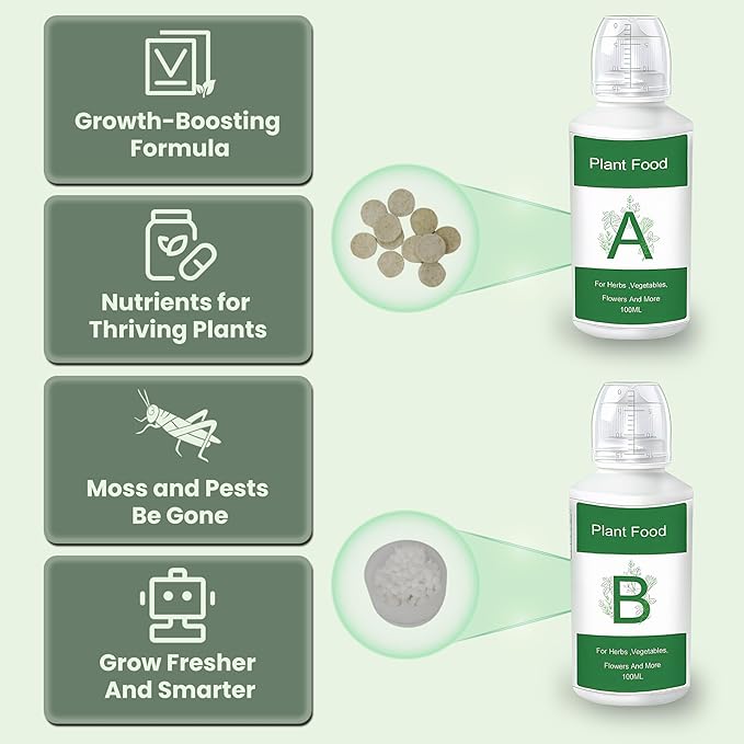 Hydroponics Nutrients (200ml), Hydroponic Plant Food, A & B Hydroponic Plant Fertilizer for Indoor Hydroponic Systems, Vegetables, Fruits, Flowers