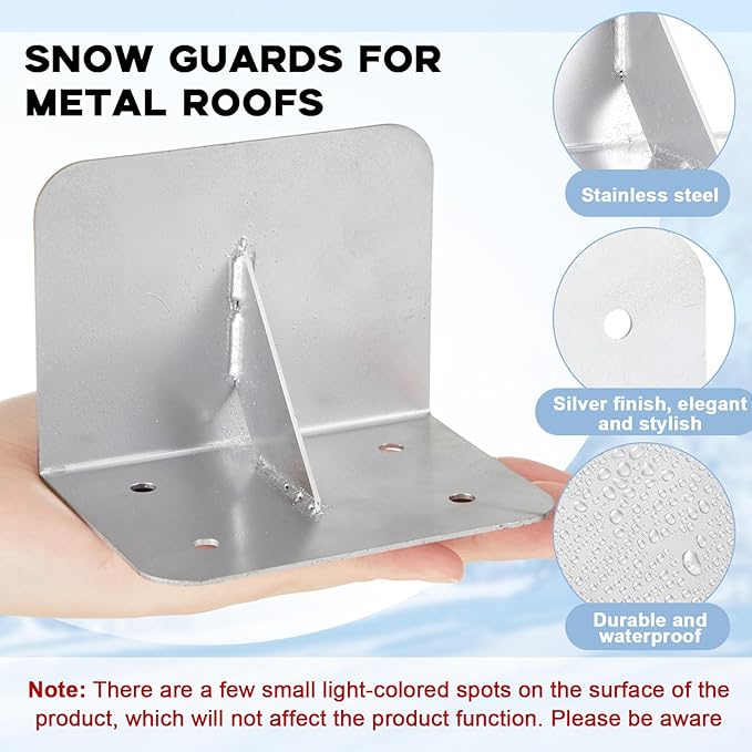 Taiyin 25 Pcs Snow Guards Stainless Steel Roofs Snow Stops 4 x 3 x 3 Inch Metal Prevent Ice Sliding Stop Buildup for Metal Roofs Steel Roof Winter Supplies, No Screws or Adhesives Included