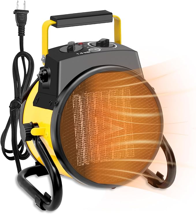 1500W Portable Garage Heater, Electric Outdoor Heater with Fast Heating & Overheat Protection, Patio and Greenhouse Space Heater for Indoor or Outdoor Use（Yellow）