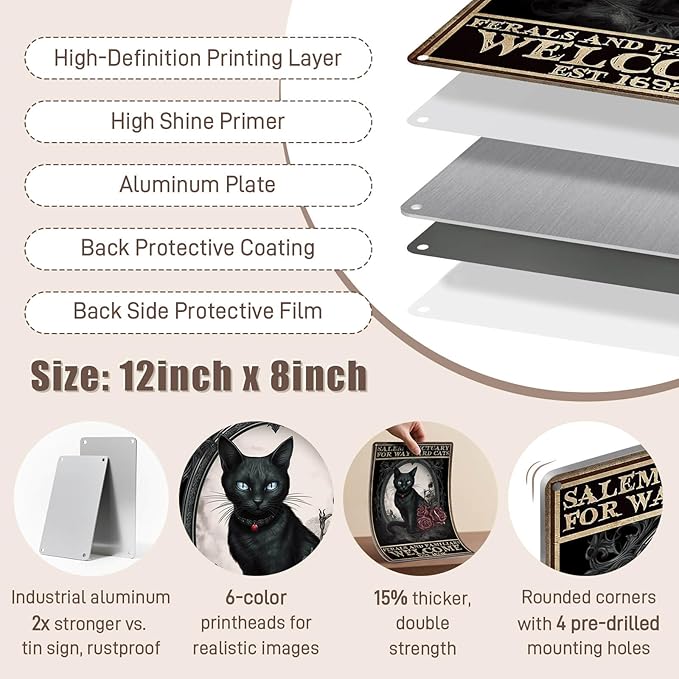 Vintage Halloween Decorations Indoor Black Cat Wall Art Witchy Room Decor Home Bedroom Halloween Decor Black Cat Signs 8x12 Inch