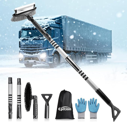 72" Long Snow Brush Ice Scraper | Extendable | Multipurpose | Easy to Use | Antifreeze Gloves | 270° Pivoting | Snow Ice Removal | Fit for Car SUV MPV Truck Van Windshield Window Roof Gift