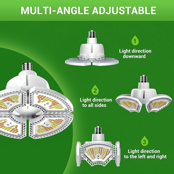 RDJ Bouns 80W Grow Light Bulb, E26 Base Foldable Sunlike Full Spectrum, 12791 Lumen High PPFD, UFO Grow Lights Waterproof, Ideal for Greenhouse, Grow Tent, Hydroponics, Indoor Garden