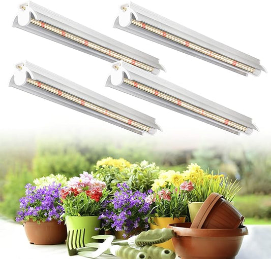 Grow Light T5 1.4 ft (4pcs x 10 Watts),5000K White Full Spectrum LED Lamp Plant Light Strips for Indoor Plant Growing,End-to-End Connectable with V-Shaped Reflector
