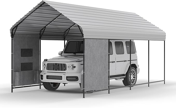 10'x20'x10' Heavy Duty Metal Carport, Steel Carports with Galvanized Steel Frame and Roof, Metal Carport Shelter for Boats, SUVs and Trucks