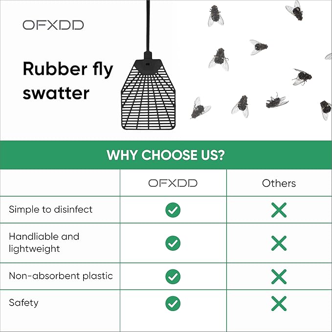 Rubber Fly Swatter, Long Fly Swatter pack, Fly Swatter Heavy Duty (10 Pcs, Black)