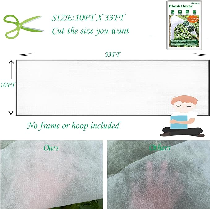 Plant Covers Freeze Protection 10ft x 33ft 1.1 oz Frost Cloth Plant Freeze Protection, Frost Blankets for Outdoor Plants Winter or Floating Row Covers Shade Cloth for Gardens, Vegetables