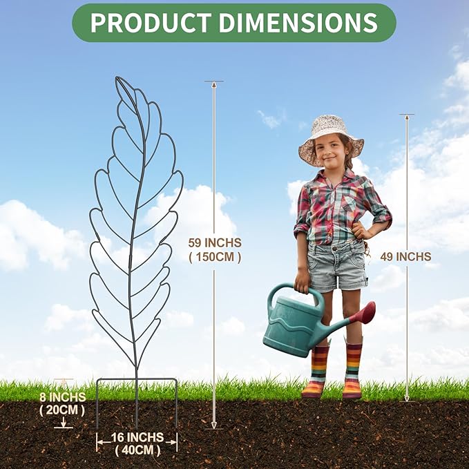 SUNYRISY 3Pack Leaf Metal Garden Trellis for Climbing Plants Outdoor, Metal Plant Trellis for Flowers Tomato Cucumber Rose Vegetable Support Garden Decoration, Black