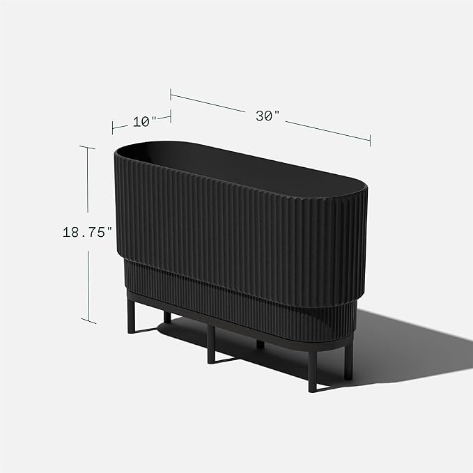 Veradek Demi Series Raised Long Planter for Indoor/Outdoor Use | Made from Plastic & Stone w/Wooden Stand | Modern Patio Décor for Flowers/Shrubs