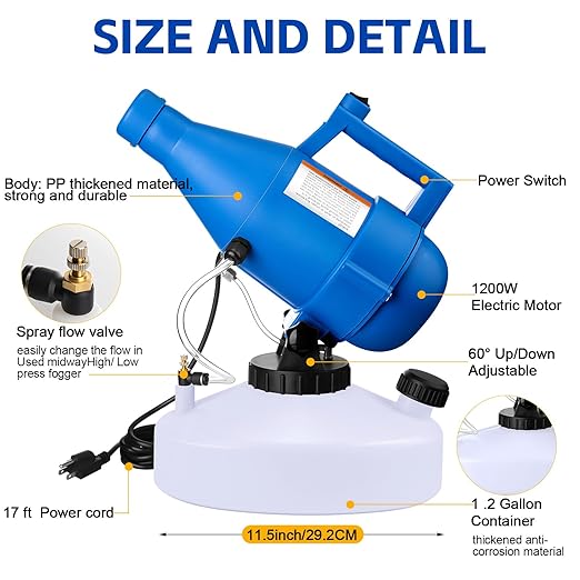 2 Pcs 4.5L (1.2 Gallon) Electric ULV Portable Fogger Sprayer Machine Capacity Fogger Machine Mist Cold Spraying Distance 30 ft for Home School Yard