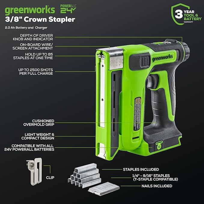 Greenworks 48V (2x24V) Cordless Yard Tool Combo - 21" Self - Propelled Lawn Mower, 12" Trimmer, Blower + 24V 3/8" Crown Stapler