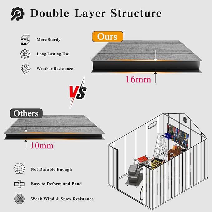 Domi 8x10FT Resin Outdoor Storage Shed with Lockable Door, Waterproof Outside Sheds with Windows & Vents, Heavy-Duty Plastic Tool Storage Shed for Patio Furniture, Lawn Mower, Bike